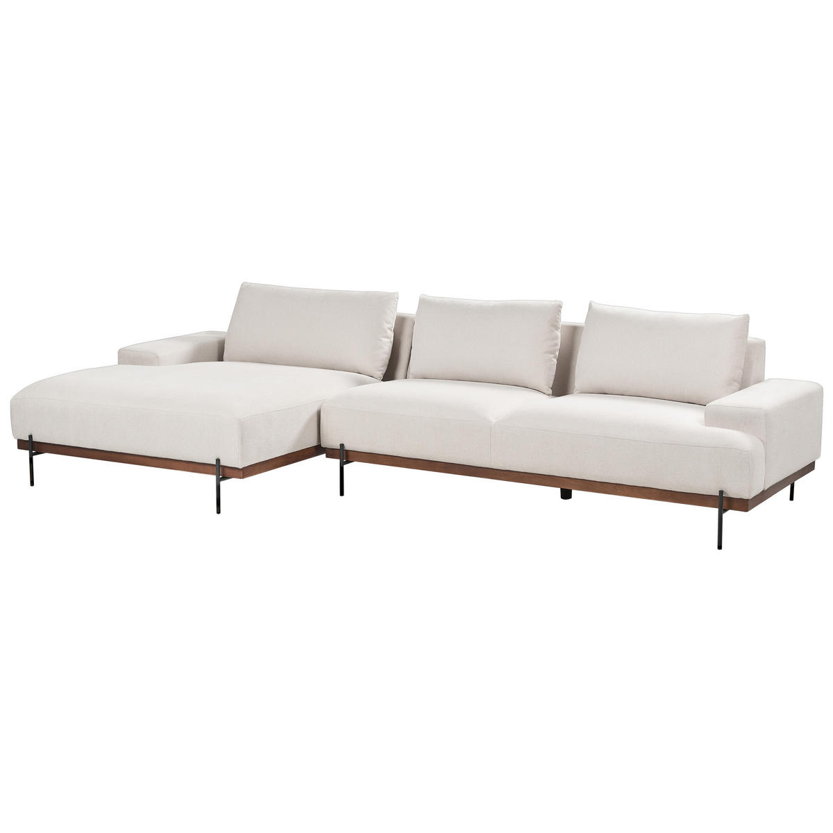 3-SITZER-ECKSOFA hellbeige linksseitig Mariferd - Beige/Dunkelbraun, Textil (316/146cm) - Beliani
