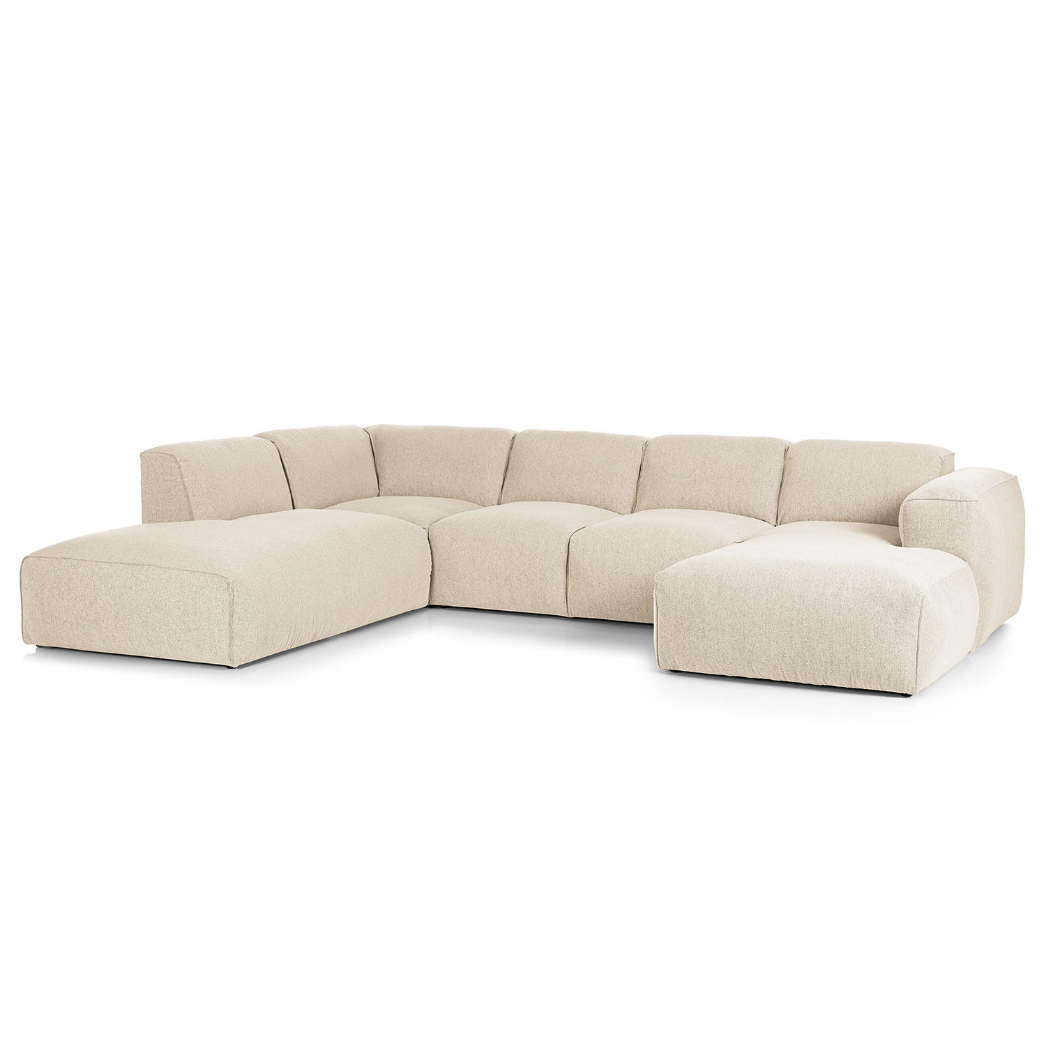 WOHNLANDSCHAFT mit Longchair - Beige/Schwarz, Kunststoff/Textil (325/71/235cm) - home24