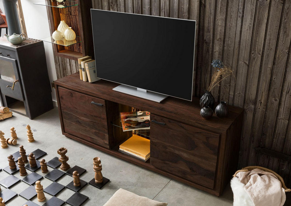 TV-BOARD Akazie 175x40x63 dunkelbraun lackiert BARK #211 - Dunkelbraun, Holz (175/63/40cm) - Massivmoebel24