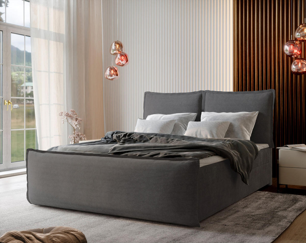 BOXBETT MONTA 180x200 cm mit Matratze und Topper - Grau - Grau, Holz (180/200cm) - MASSENO