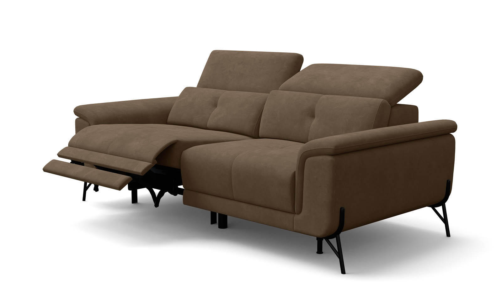 SOFA RELAX AVENA 3-Sitzer, brauner Veloursstoff - Schwarz/Braun, Holz/Textil (204/80/108cm) - Wozimo