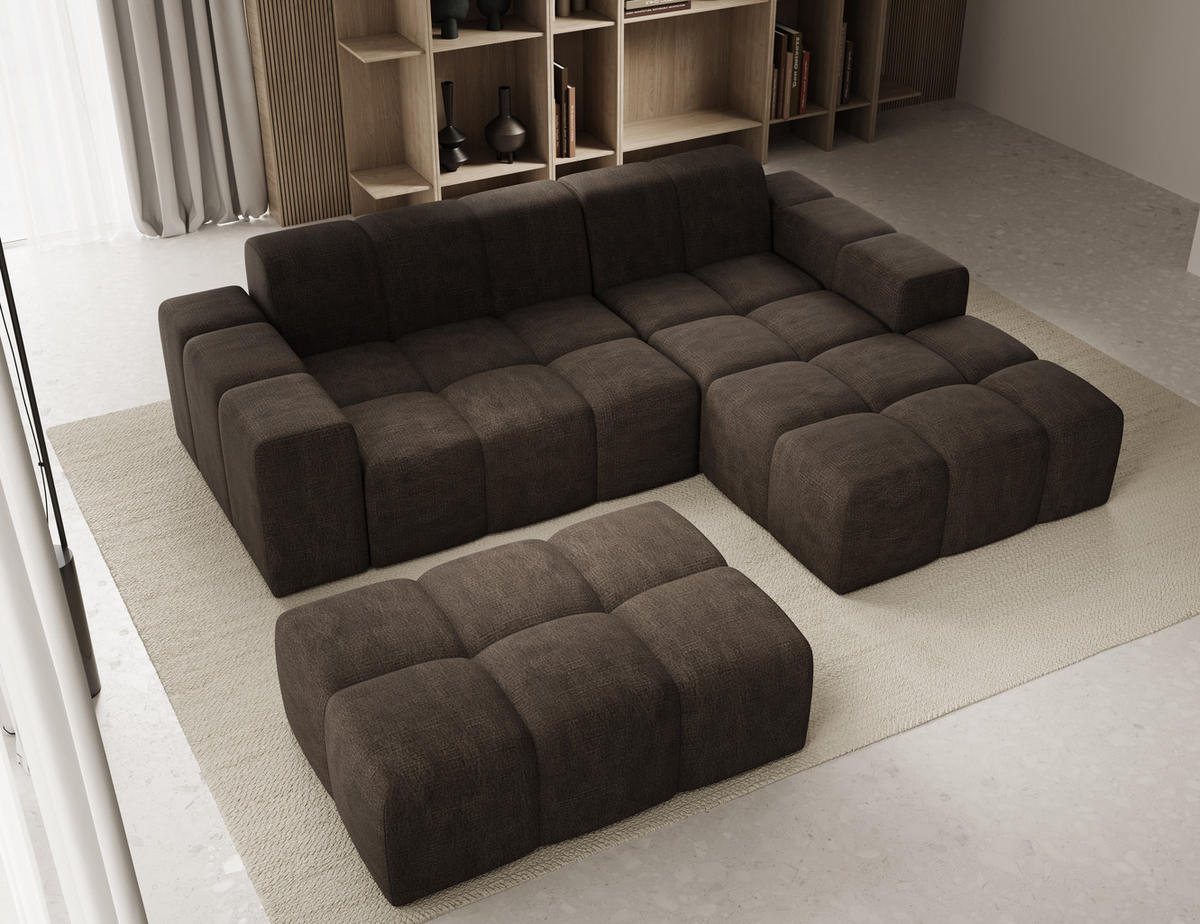 ECKSOFA Fogo mit Hocker, Couch L-Form, Sofa Rechts, Veloursstoff, 245x68x180 cm, Braun - Braun, Holz/Textil (245/180cm) - PROMETO Möbel