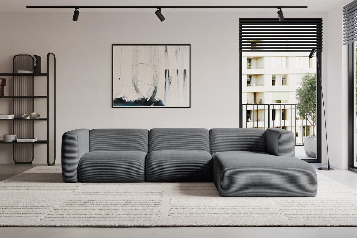 ECKSOFA Ottomane Rechts MIRA-L2 318x179x89 Dunkelgrau Cord - Dunkelgrau/Schwarz, Holzwerkstoff/Kunststoff (318/179cm) - ALTDECOR