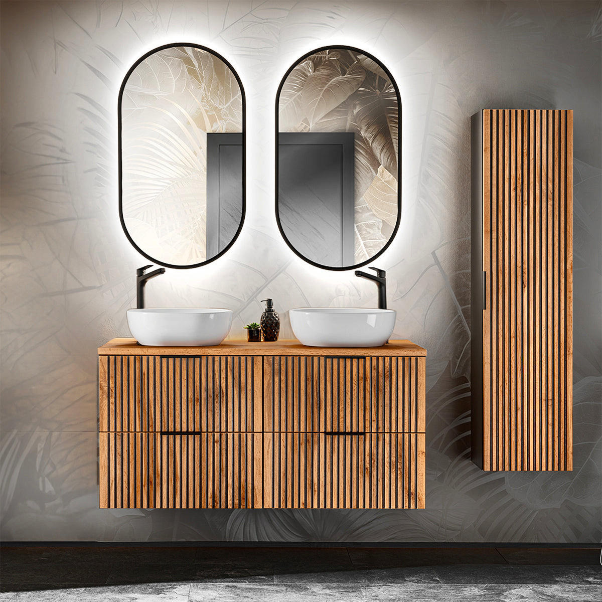BADMÖBEL 120.6cm Gaia 2er-Set Holz in Eichenoptik und Schwarz - Schwarz, Holzwerkstoff (120.6/59/46cm) - Petits-meubles