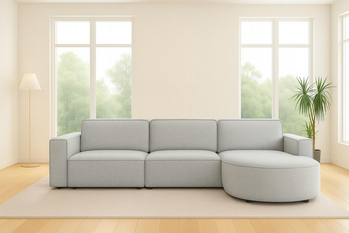 ECKSOFA Cursal Round L-Form, Stoff Artico, Cement, Rechts - Grau, Holz (284/166cm) - Kaiser Möbel