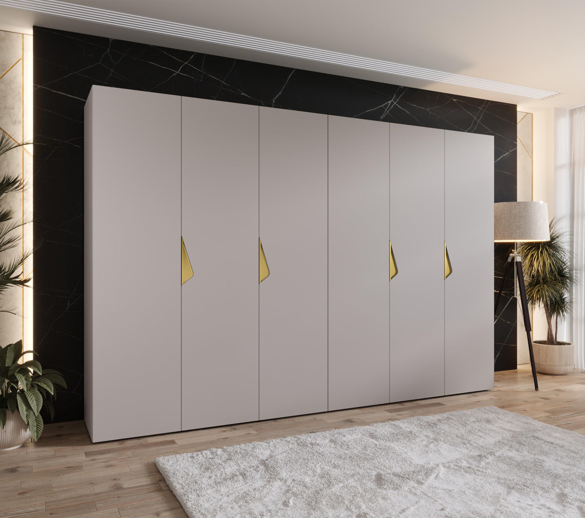 DREHTÜRENSCHRANK 202/300/52 6-türig - Beige/Goldfarben, Holz/Metall (300/202/52cm) - Abiks Möbel