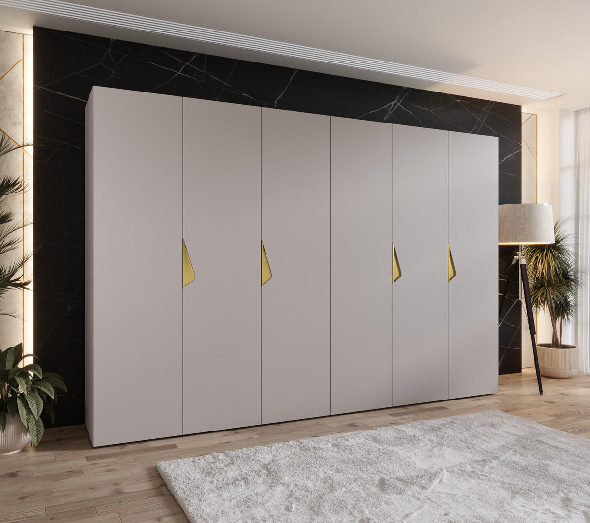 DREHTÜRENSCHRANK 202/300/52 6-türig - Beige/Goldfarben, Holz/Metall (300/202/52cm) - Abiks Möbel