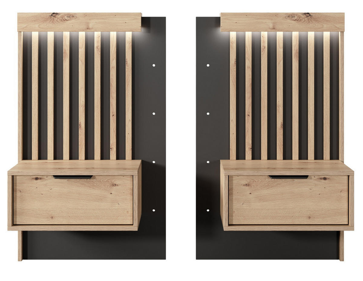 NACHTTISCHE 50 cm mit LED Arcadia, Lamellen, Eiche Artisan - Eiche Artisan, Holz (50/102/40cm) - Emporius