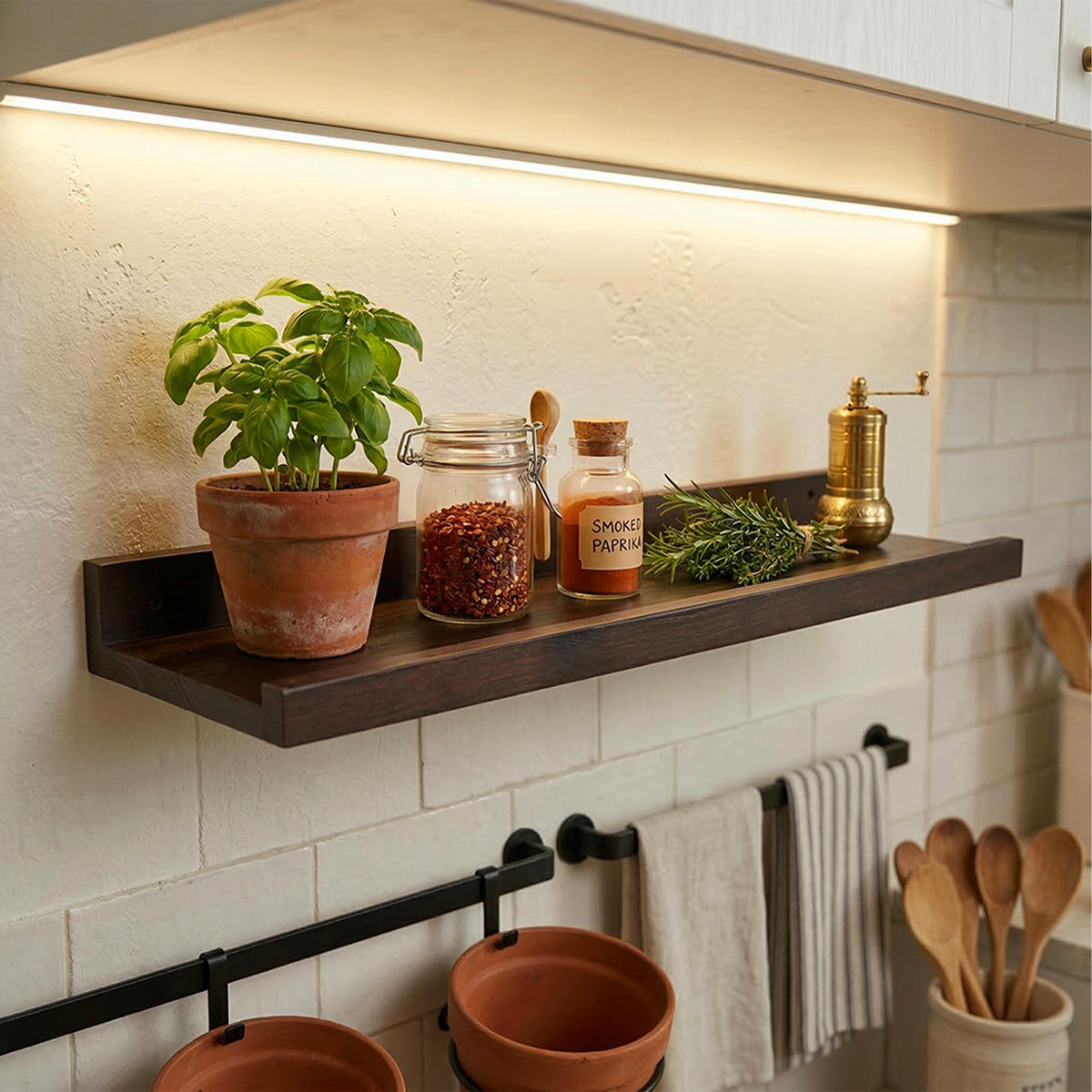 STENNÁ polica - tmavohnedá, drevo (50/5/15cm) - Relaxdays