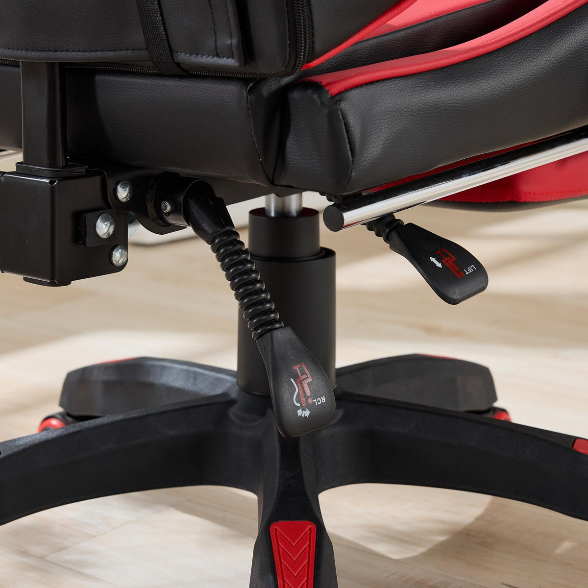 DREHSTUHL B64 / T58 / H116.5-126 cm, Rennsport-Design, gepolstertes PVC-Leder, höhenverstellbar und drehbar, Schwarz/Rot - Rot, Kunststoff (58/116.5/64.5cm) - Redom