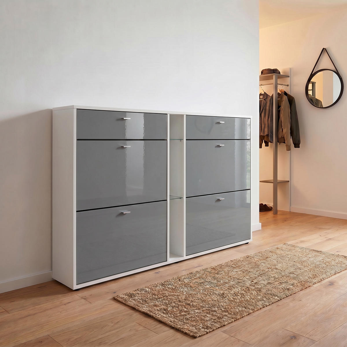SCHUHSCHRANK Today Fronten in Grau Hochglanz - Grau, Holzwerkstoff (155.5/95/28cm) - Vladon