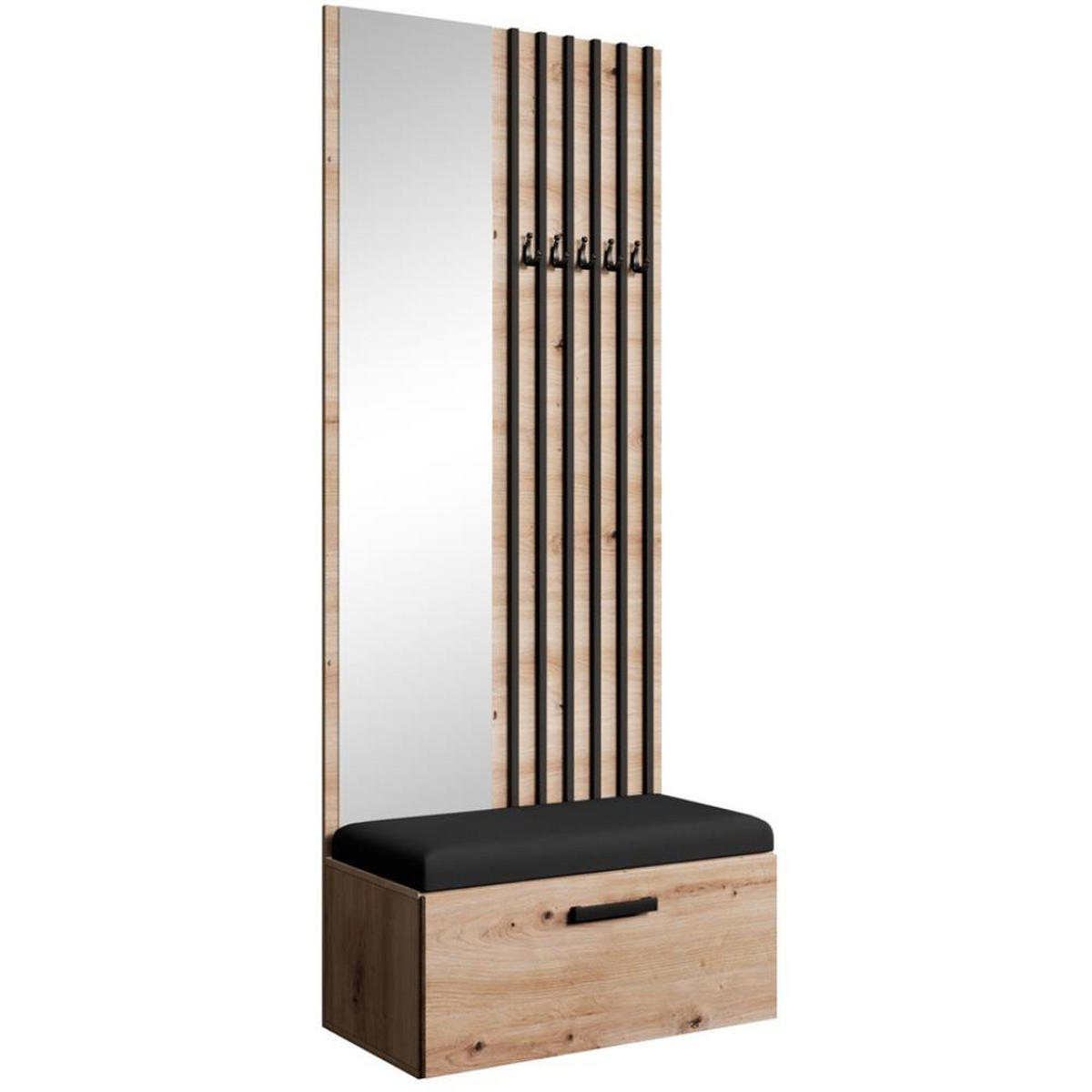 GARDEROBE Margaret II 81/203/43 mit Lamellen und Spiegel - Schwarz/Eiche Artisan, Holzwerkstoff/Kunststoff (81/203/43cm) - Beautysofa