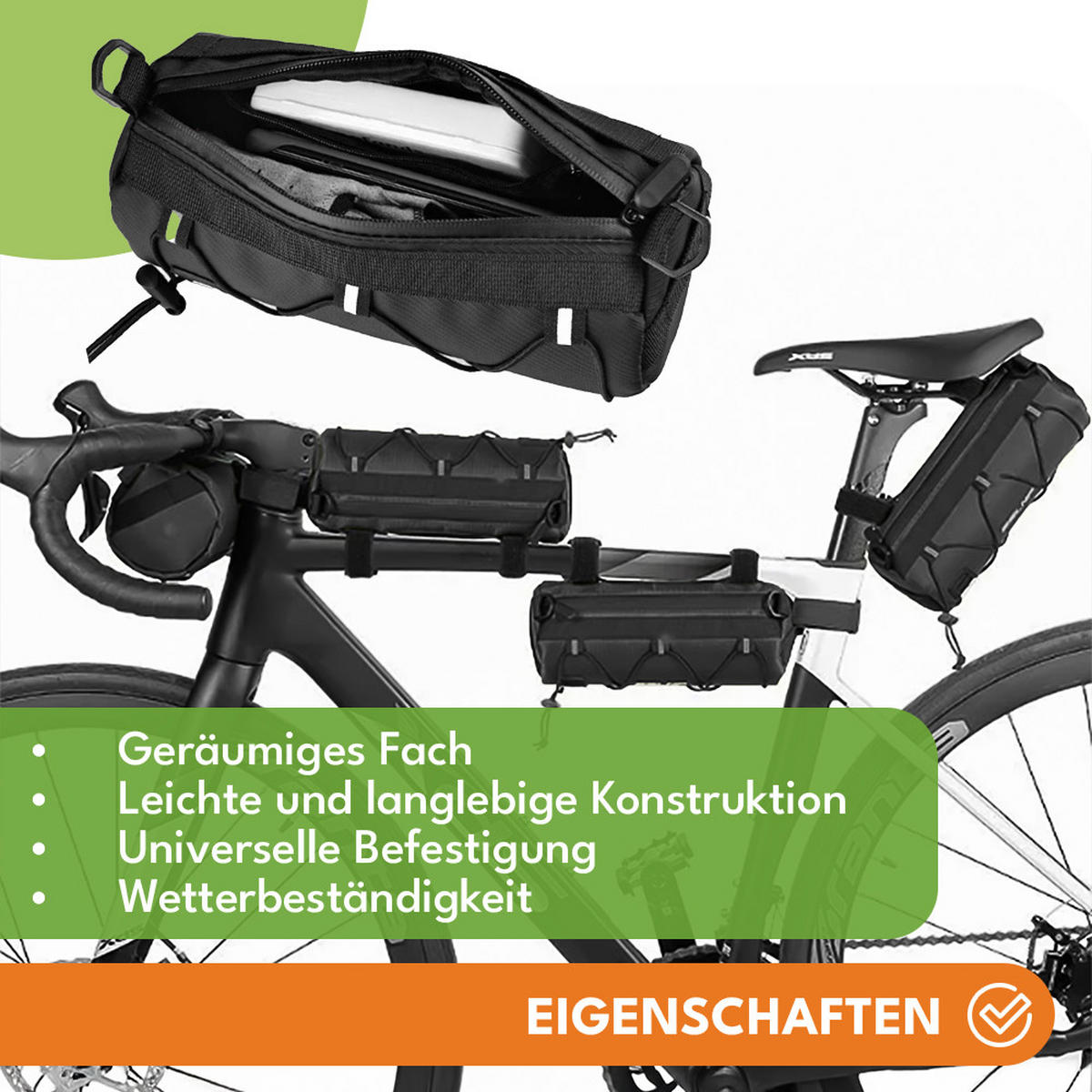 FAHRRADRAHMENTASCHE Lenkertasche Fahrrad mit Handyhalterung - Schwarz, Textil (10/11/22cm) - KRUMAD
