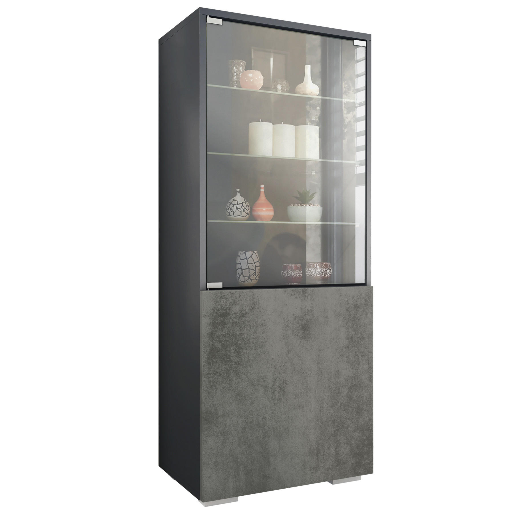 VITRINE Granada Beton Dunkel Optik - Dunkelgrau, Holzwerkstoff (50/122.5/34.5cm) - Vladon