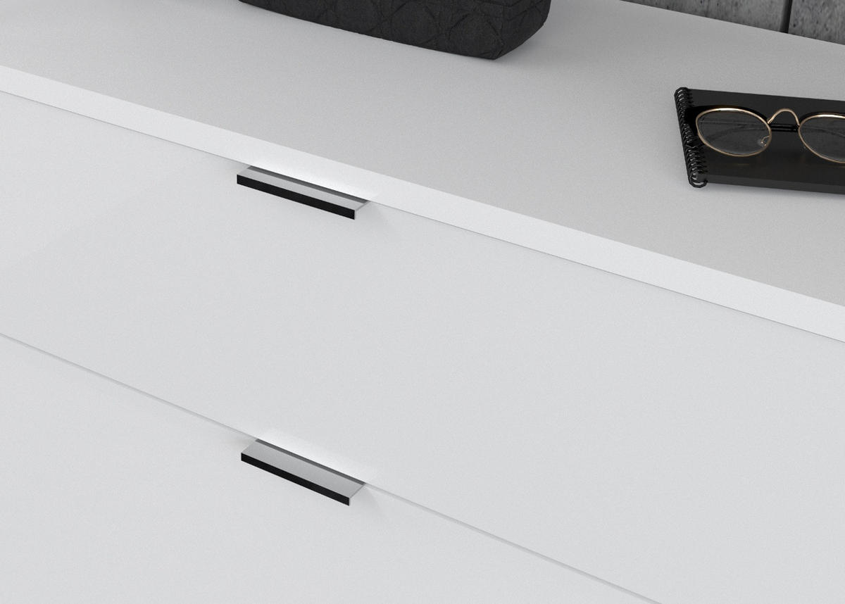 GARDEROBE Set 5-teilig weiß Hochglanz 184 cm, Flurgarderobe mit viel Stauraum - Chromfarben/Weiß Hochglanz, Glas/Holzwerkstoff (184/193/37cm) - Inn.Furn