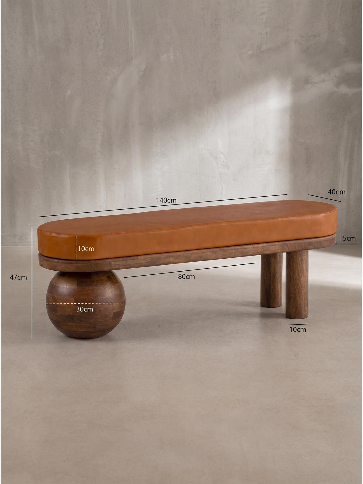 SITZBANK MAKARSKA, Ziegenleder, Braun, 140 x 40 x 47 cm - Braun/Honig, Mangoholz/Holz (140/47/40cm) - KADIMA DESIGN