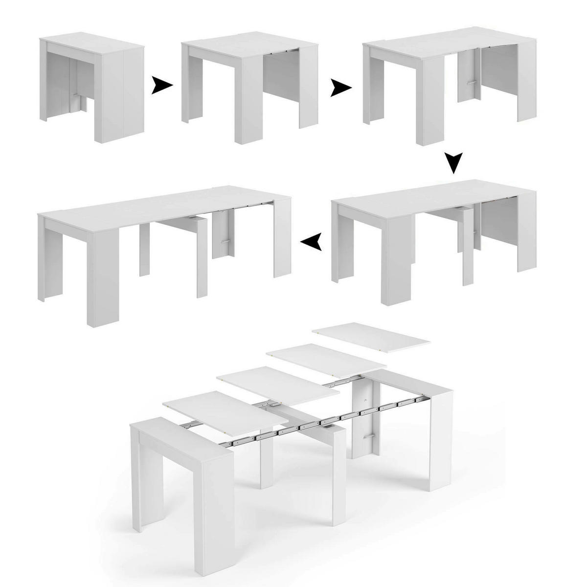 TISCH Ausziehbar Holzeffekt Glänzendes Weiß 51/90/78 cm - Weiß, Holzwerkstoff (90/78/51cm) - DMORA