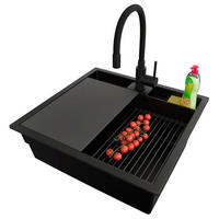 GRANITSPÜLE Bergen Pocket, 2-er set Alles Schwarz 56/54 cm 1 Becken + Küchenarmatur 40/38 cm + Ablauf-Set + Küchenzubehörset ab 60er Unterschrank - Schwarz, Kunststoff (56/20/54cm) - Primagran