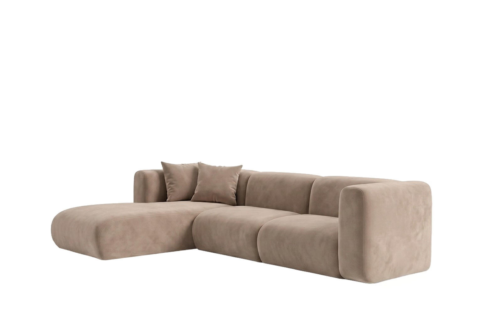 ECKSOFA L-Form, Velvet-Stoff Bluvel, Latte, Links, GRETA - Hellbraun, Holz (318/179cm) - Kaiser Möbel