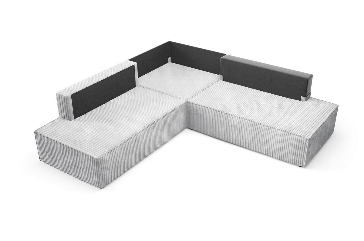 ECKSOFA TESSO II R-S Grau Kordstoff mit Schlaffunktion - Grau, Holz (254/254cm) - MASSENO