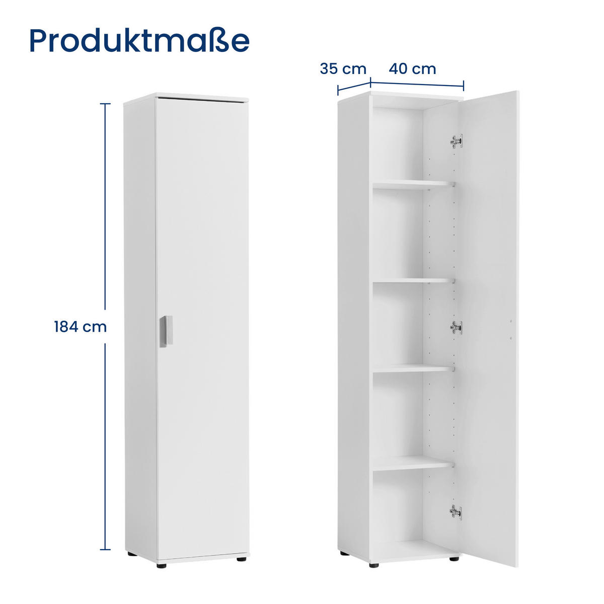 MEHRZWECKSCHRANK mit 1 Tür & 4 Einlegeböden in weiß - Weiß, Holzwerkstoff (40/184/35cm) - Home Collective