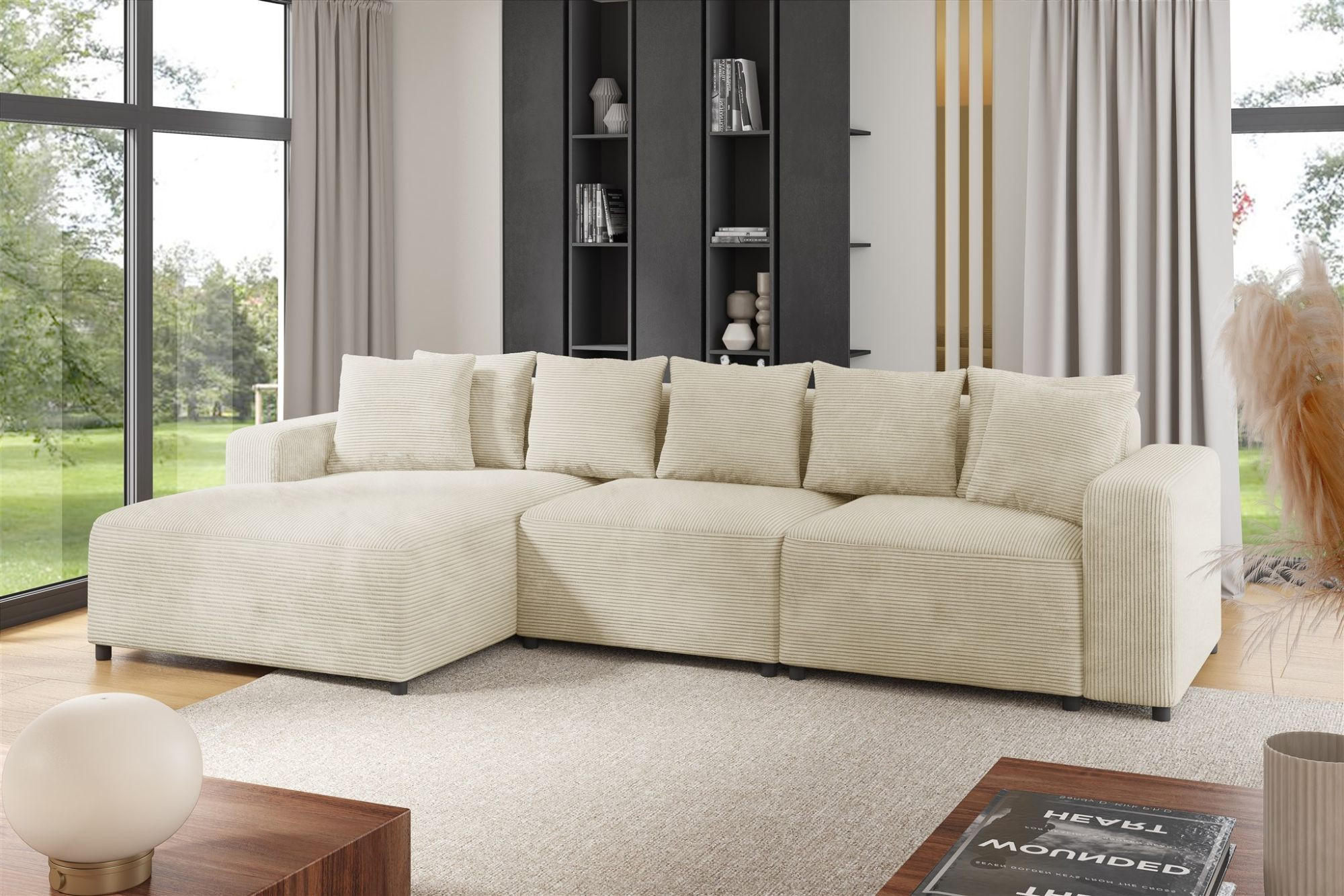 ECKSOFA Megan In Poso - Creme, Holzwerkstoff/Textil (331/165cm) - Fun Möbel