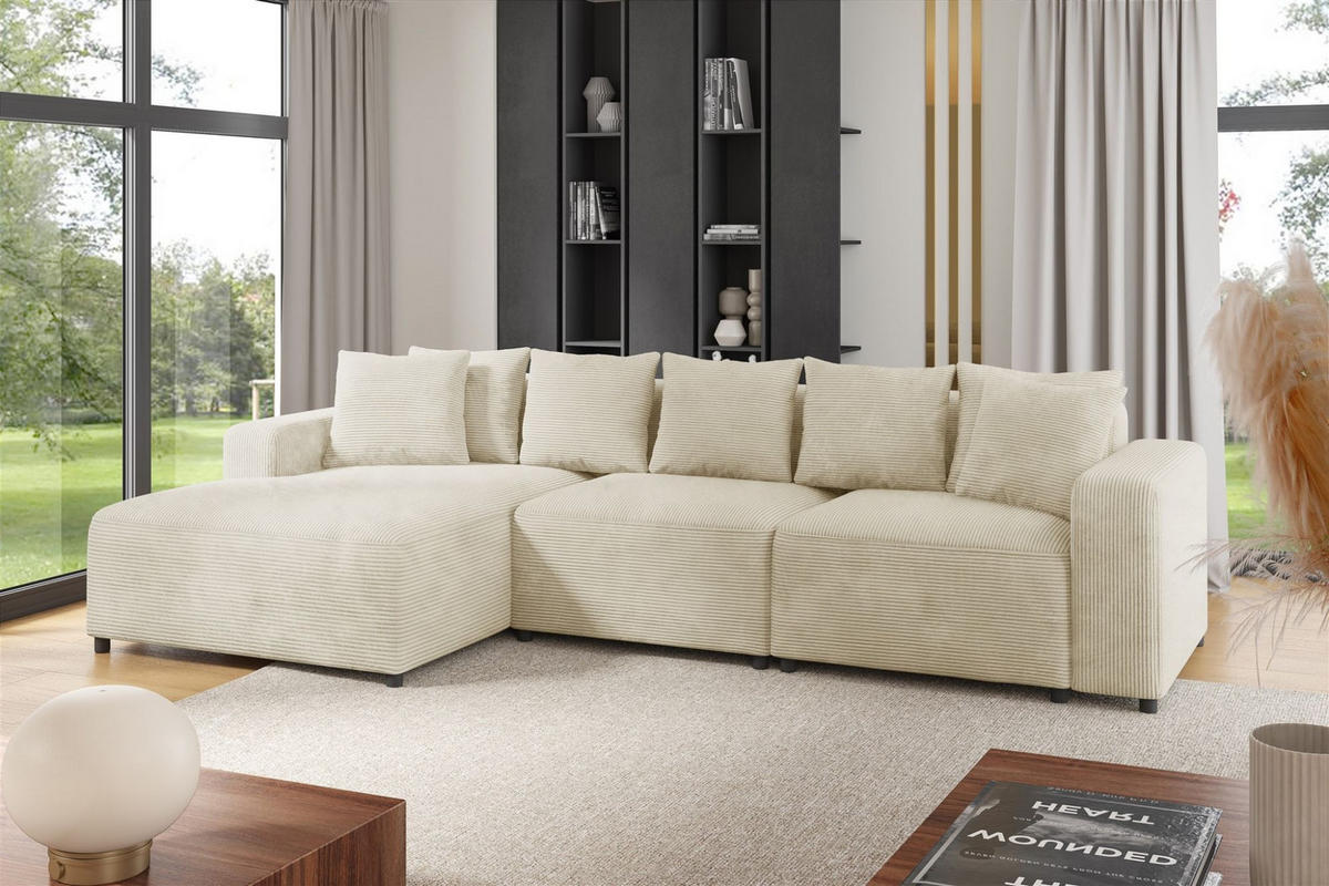 ECKSOFA Megan In Poso - Creme, Holzwerkstoff/Textil (331/165cm) - Fun Möbel