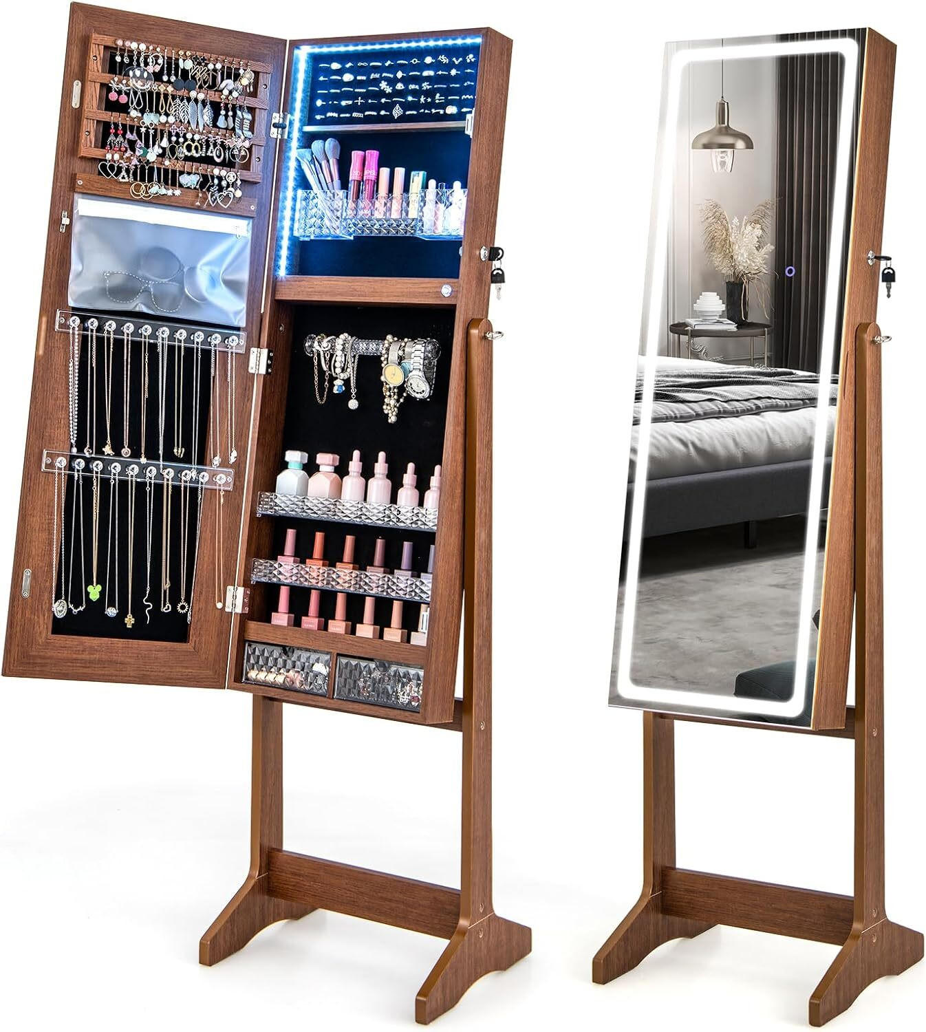 Costway Schmuckschrank Walnuss 41x151x38 cm