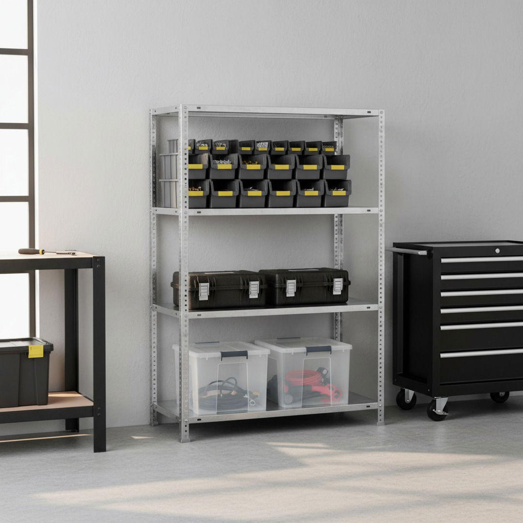 SCHRAUBREGAL PANDA MID | HxBxT 150x90x30cm | 4 Fachböden | Fachlast 75kg | Verzinkt - Silberfarben, Metall (90/150/30cm) - PROREGAL