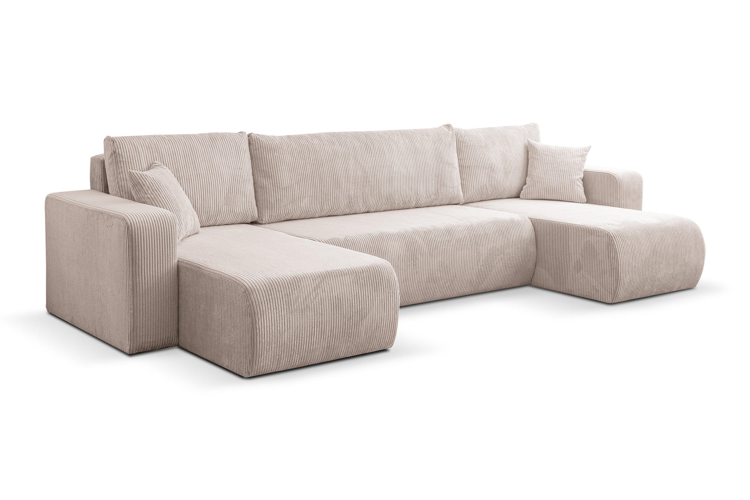 WOHNLANDSCHAFT LUNA U-FORM mit Schlaffunktion und Bettkasten (Beige) - Beige, Textil (312/83/142cm) - VENASI MÖBEL