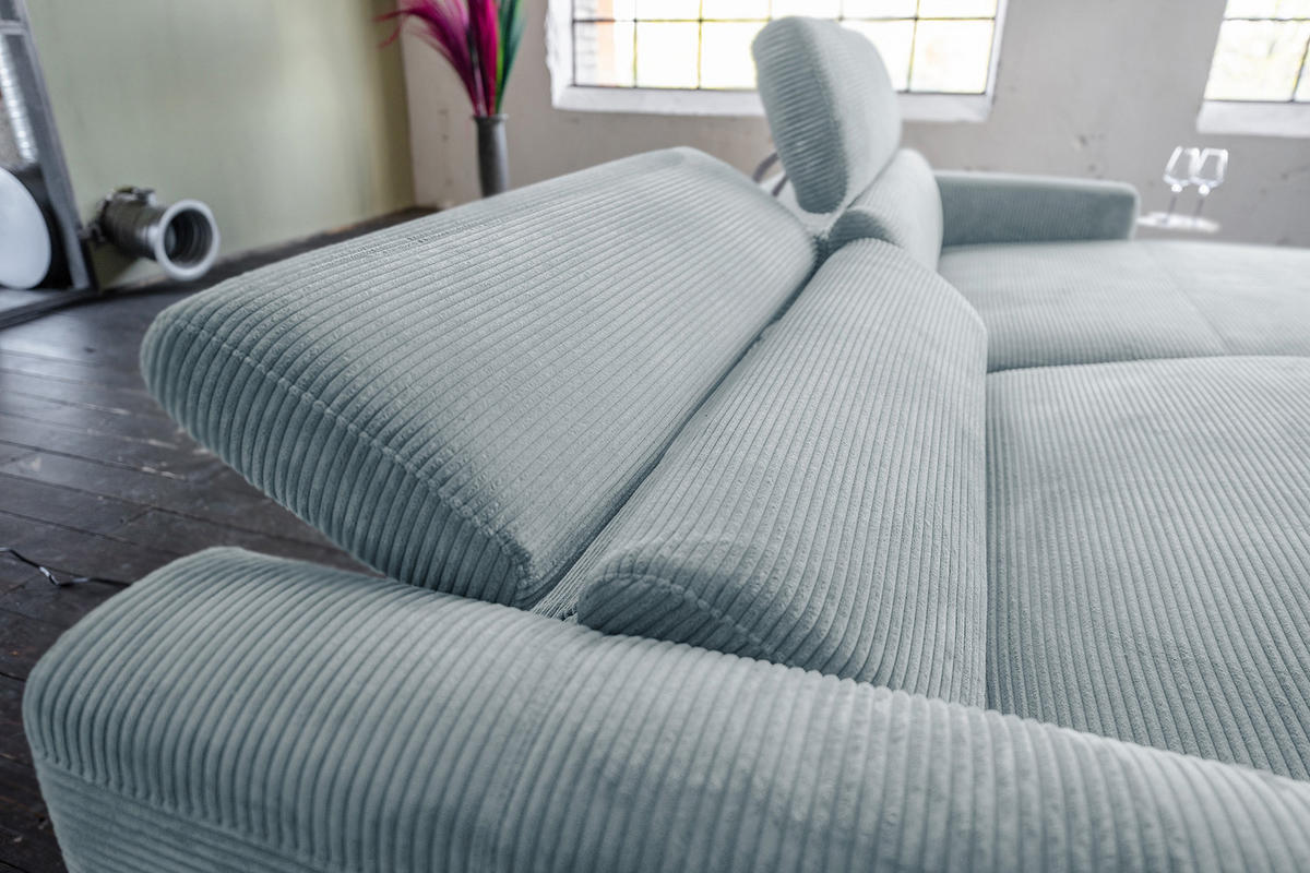 ECKSOFA LAISKA Hellblau Cord - Schwarz/Hellblau, Textil/Metall (282/177cm) - KAWOLA