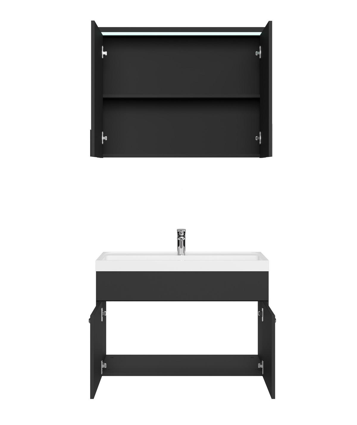 BADMÖBEL-SET Paso 3 Teile Schwarz Hochglanz - 80 x 35 x 55 cm - Schwarz, Holz (80/55/40cm) - Badplaats