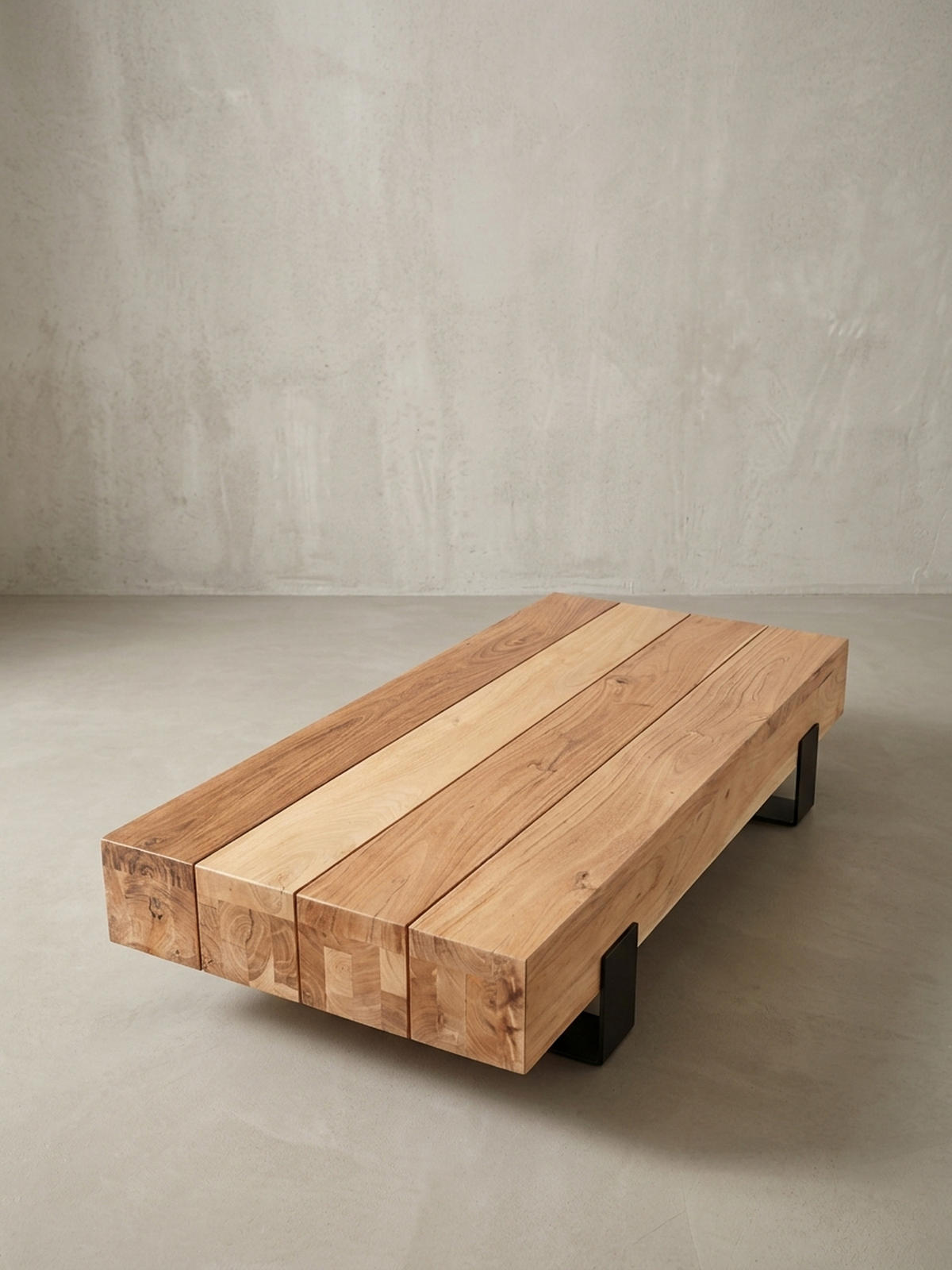 COUCHTISCH Industrie-Stil in Akazienholz und Schwarz Metall, Maße 130x25x59 cm - Beige/Schwarz, Holz/Metall (59/130/25cm) - KADIMA DESIGN