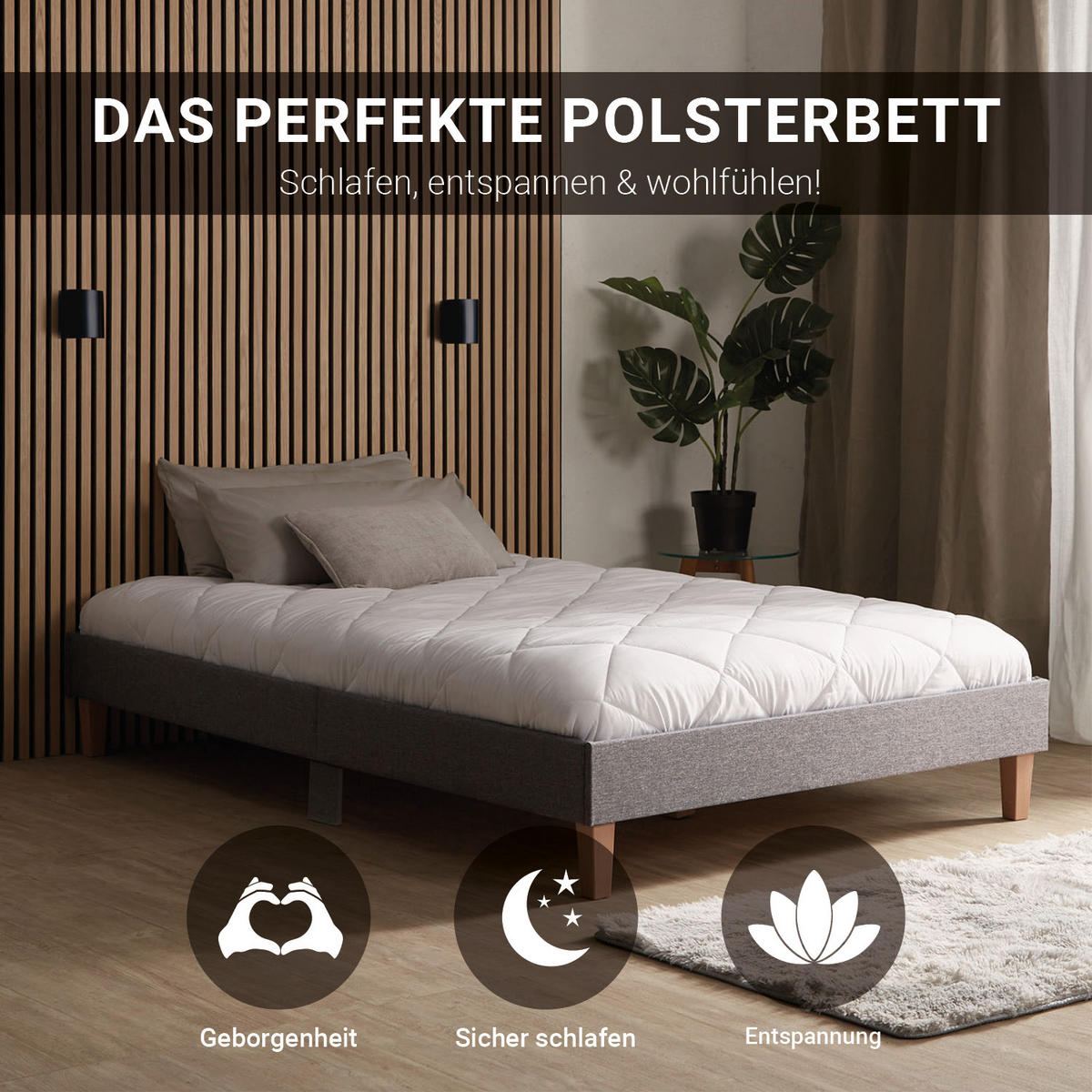 POLSTERBETT mit Lattenrost 120/200 cm in Grau - Grau, Textil (120/200cm) - Homestyle4u