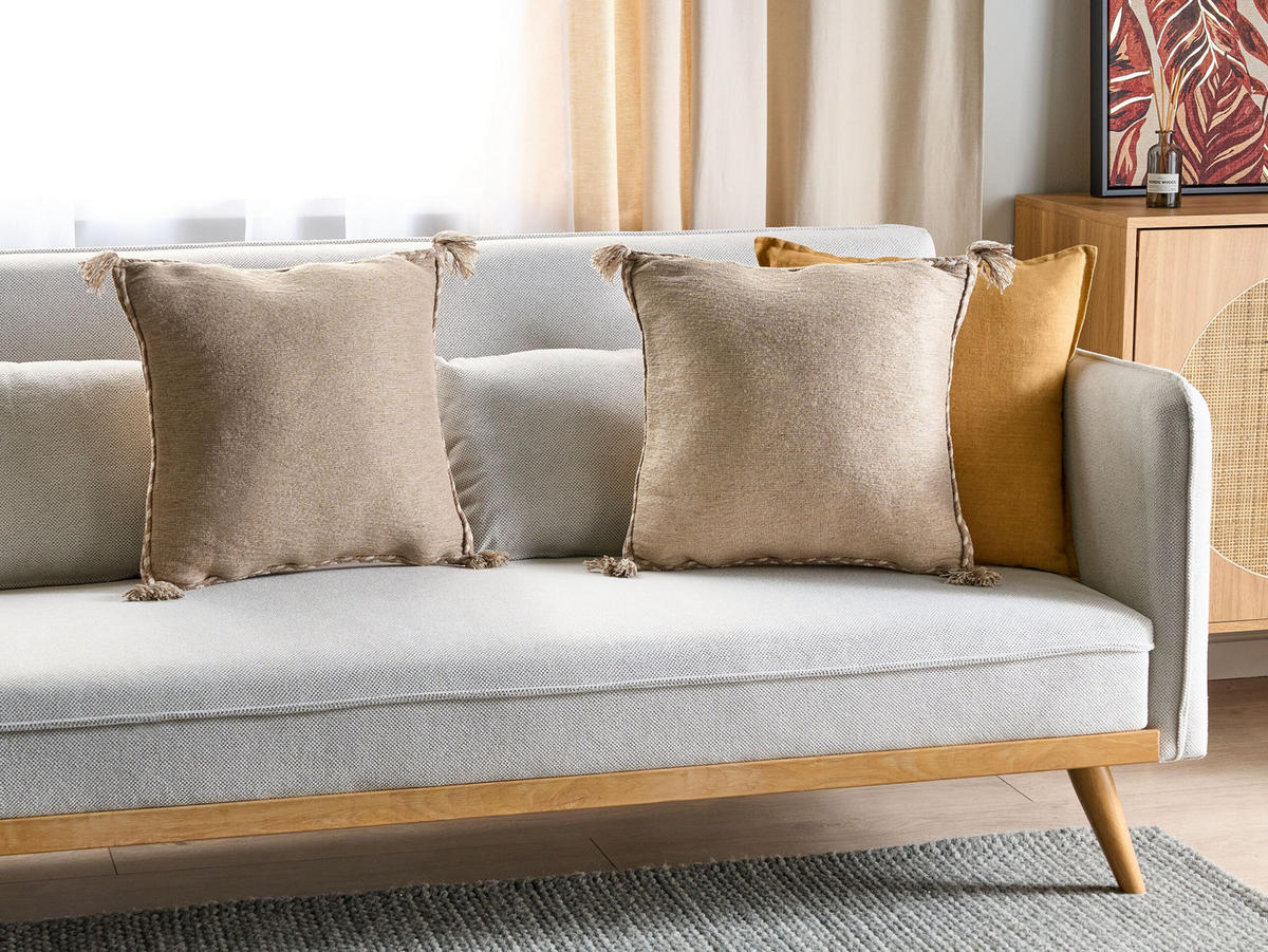 DEKOKISSEN 2er-Set Beige 45/45 cm Erigeron - Beige, Naturmaterialien (45/45cm) - Beliani