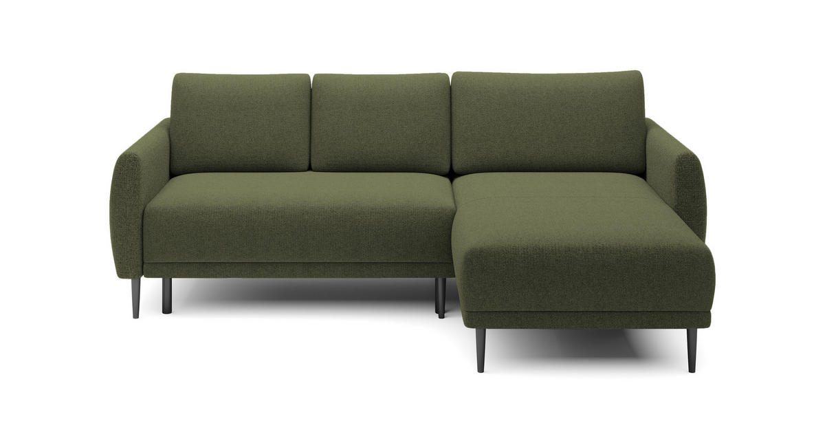 ECKSOFA Bono – Stilvolles Sofa mit Schlaffunktion, Robuste Holzfüße, Elegante Armlehnen, Tiefe Sitzfläche 226x164x88 cm – Rechte, Grün - Grün, Holz/Textil (226/164cm) - DomoHome