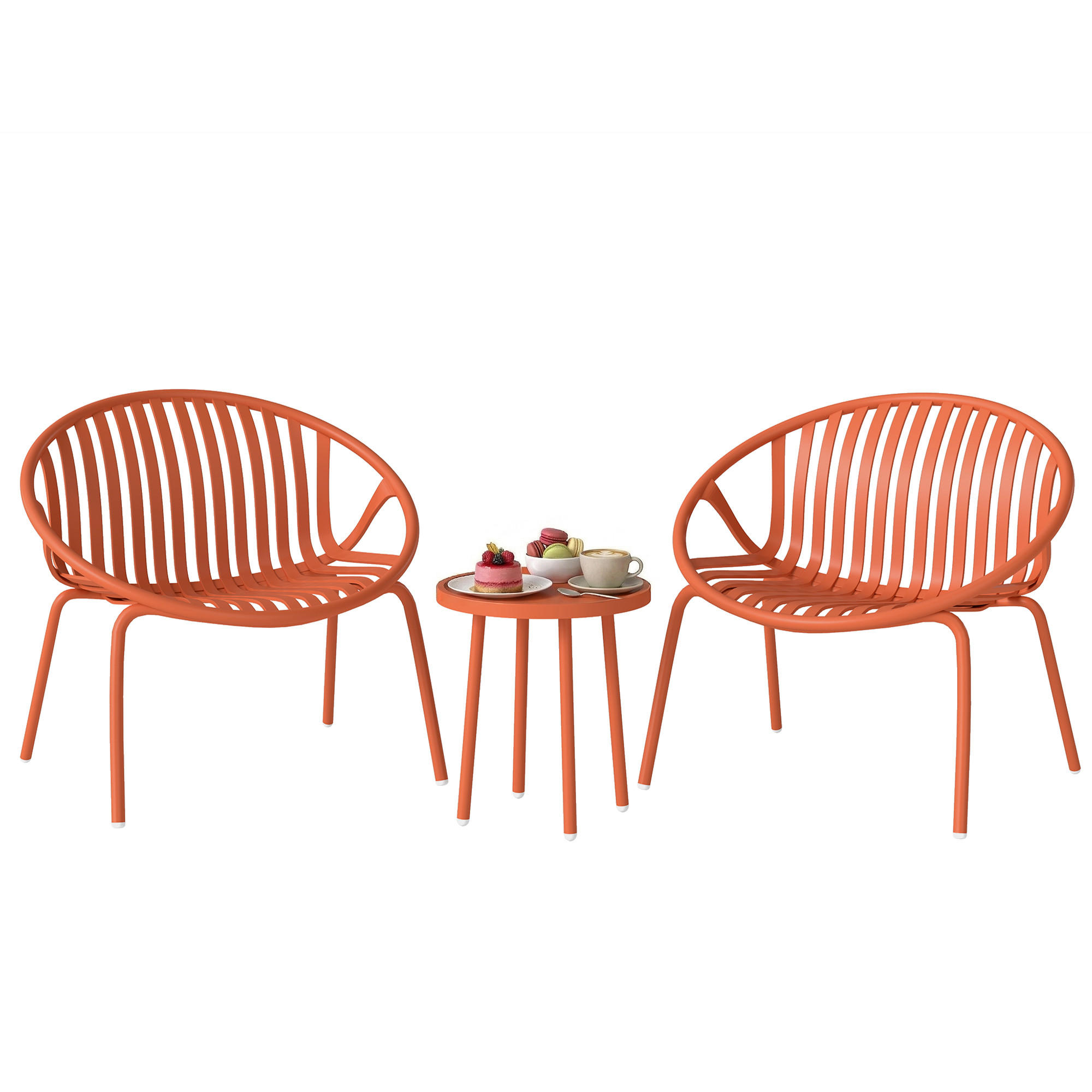 BALKONSET DE-14177 2 Sessel & Tisch, PP-Schalen Ziegelrot - Orange, Metall - ComfortXL
