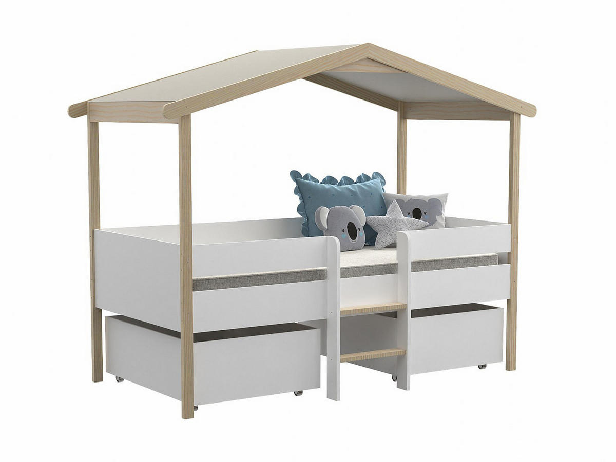 HAUSBETT - 1 Person - holz - naturfarben hell, weiß Sarosi - Naturfarben/Weiß, Holz (90/190cm) - Vente-Unique