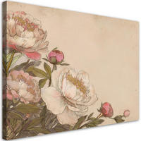 WANDBILD pfingstrosen rosen blumen retro beige - Beige, Textil (90/60cm) - Feeby