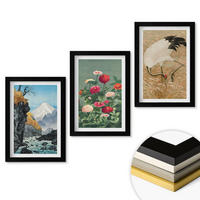 WANDBILDER 3er-Set - 20x30 cm Schwarzer Rahmen - Berglandschaft, Fluss, Blumen, Kraniche - Schwarz, Kunststoff (20/30cm) - ArtPrintCave