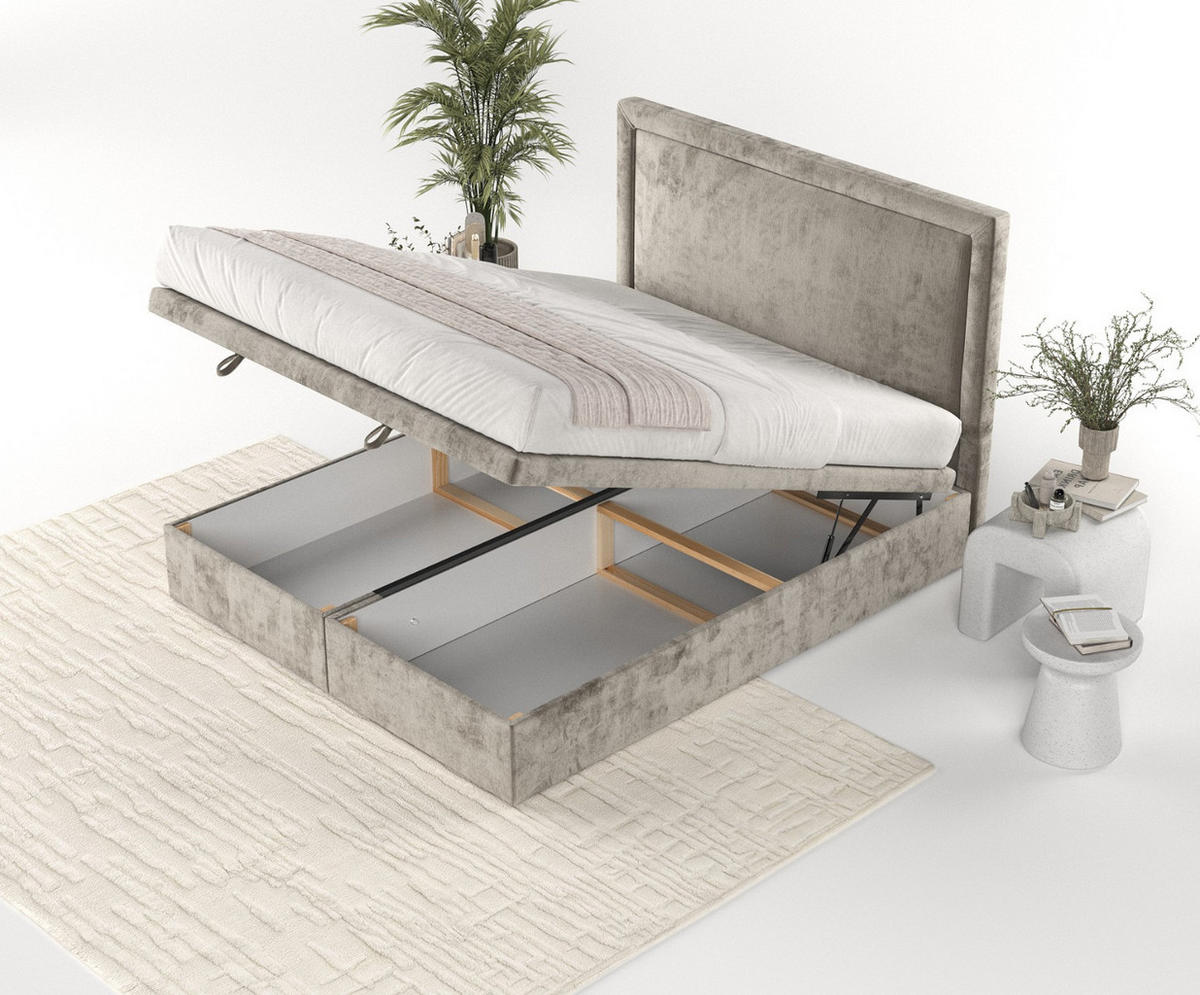 POLSTERBETT Salma mit Stauraum 120/200 cm Beige im Lotta Stoff - Beige/Schwarz, Holz/Holzwerkstoff (120/200cm) - AltaBeds