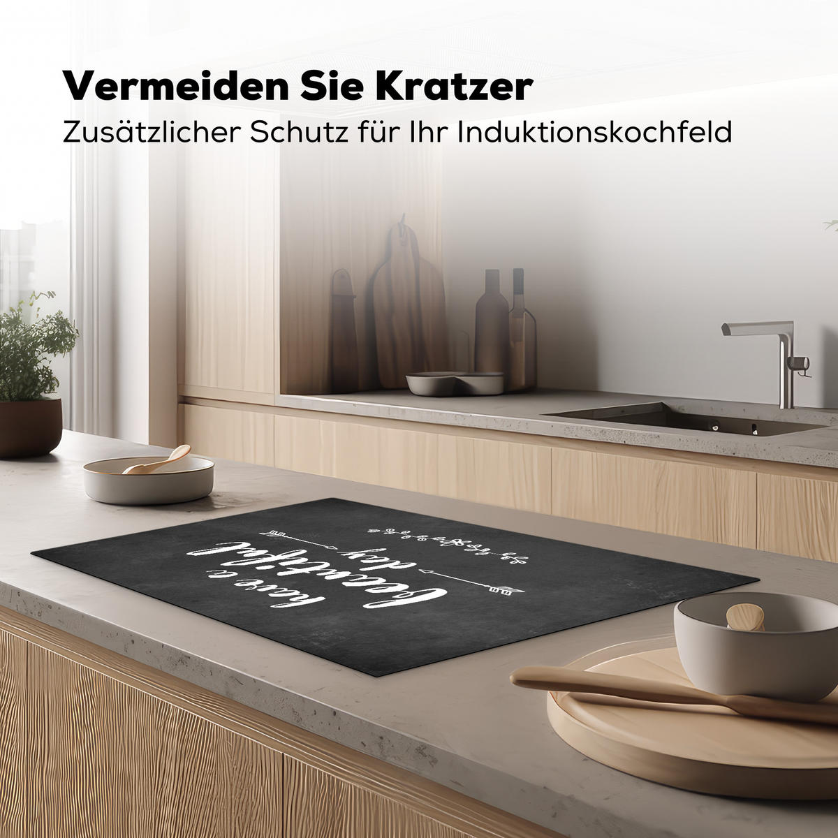 HERDABDECKPLATTE Zitat - Einen schönen Tag - Grau - Weiß Induktionsmatte 81x52 cm - Anthrazit, Kunststoff (81/52/0.2cm) - MuchoWow