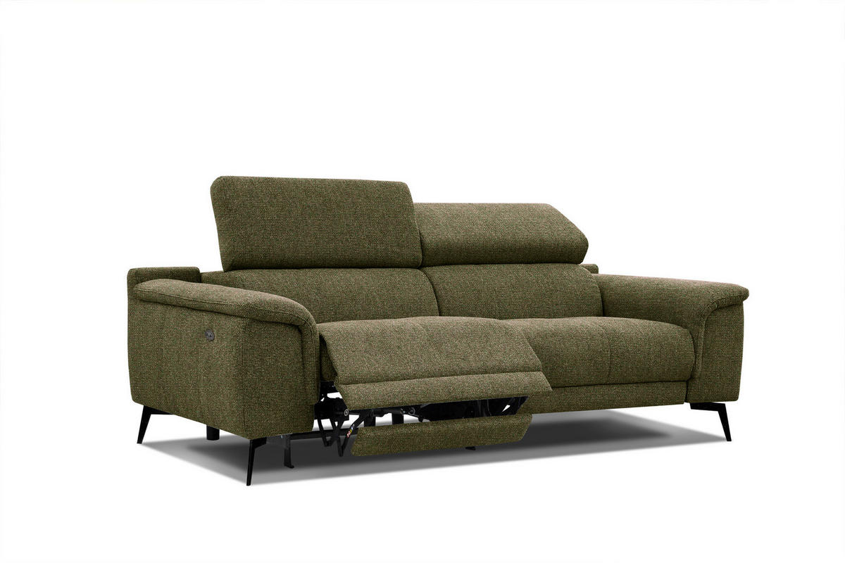 RELAXSOFA FIERO 3-Sitzer mit 1 Relaxfunktion, olivgrün - Schwarz/Olivgrün, Holzwerkstoff/Textil (212/82/103cm) - Courtois Laville