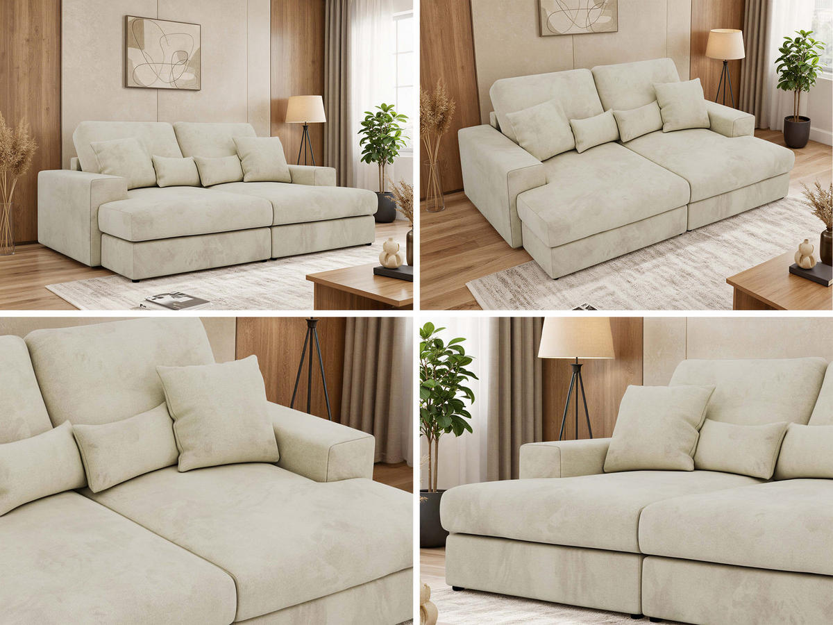 TROJMIESTNA POHOVKA ANERA - Béžová Samet - čierna/béžová, textil/plast (248/107/163cm) - MKS