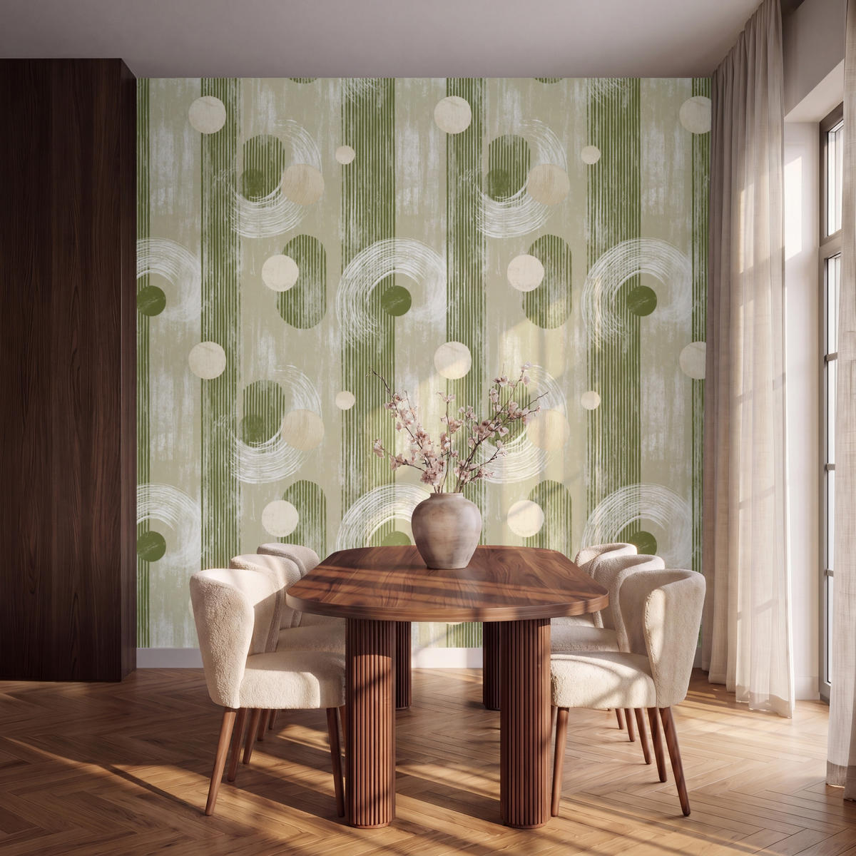 TAPETE - Künstlerisch - Modern - Grün - 280x300 cm - Olivgrün, Papier (280/300cm) - OnlyWow