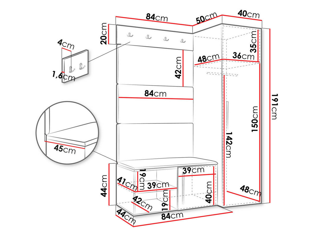 GARDEROBEN-SET Medi II - Kaschmir/Schwarz, Holzwerkstoff/Kunststoff (40/191/50cm) - MIRJAN24