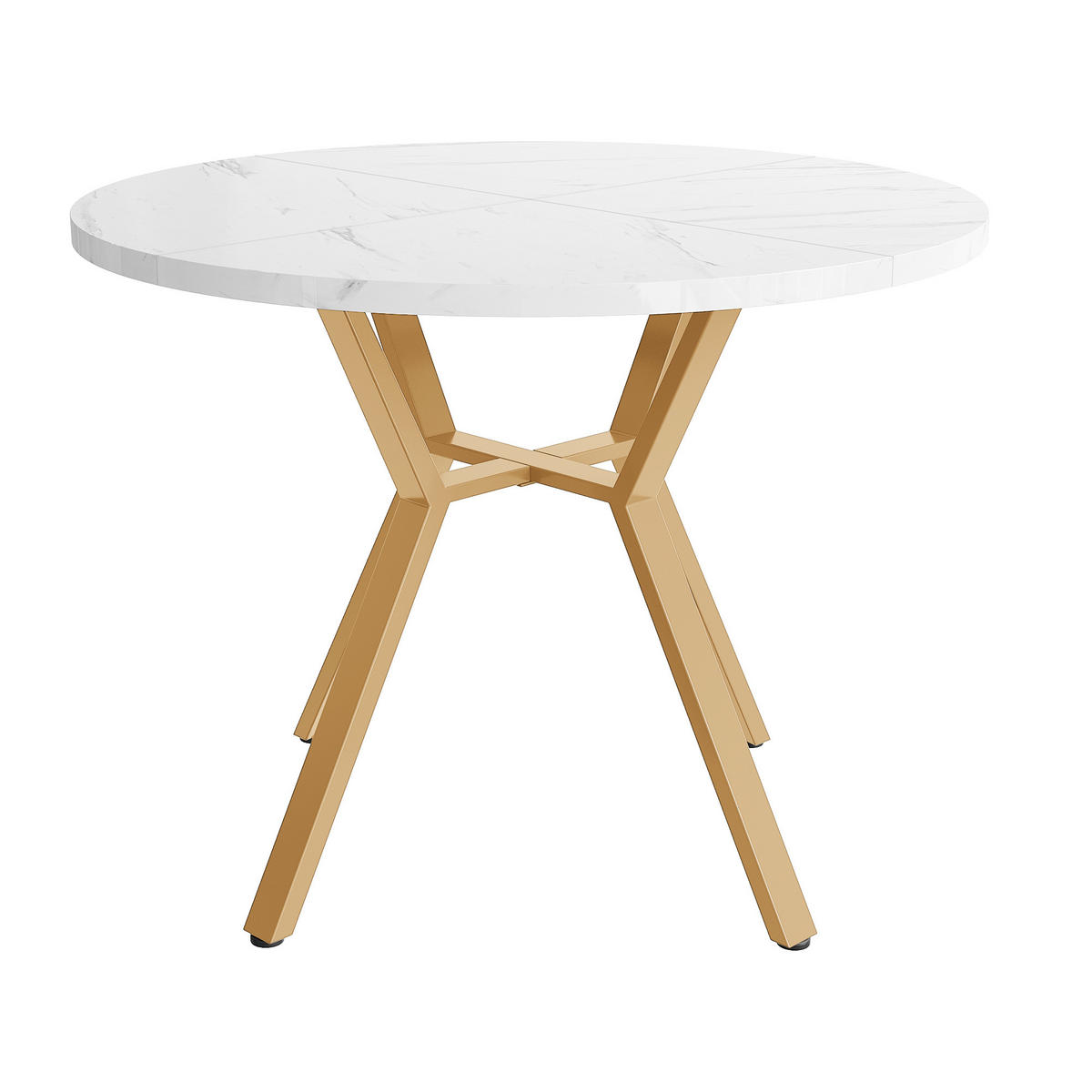 ESSTISCH rund 100 cm weiß aus MDF mit X-förmiger goldfarbener Metallhalterung - Weiß, Holzwerkstoff (100/100/75cm) - OKWISH