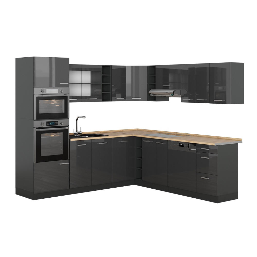 HÖRNKÖK R-Line, Antracit högblank/antracit, 247 x 237 cm utan bänkskiva - Antracit/Svart högglans, Träbaserade material (247/206.8/46cm) - Vicco