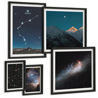BILDER SET 5er Set - 50x50 cm & 20x30 cm & 40x60 cm Schwarzer Rahmen - Galaxienraum Wassermann-Berge - Schwarz, Kunststoff (40/60cm) - TULUP