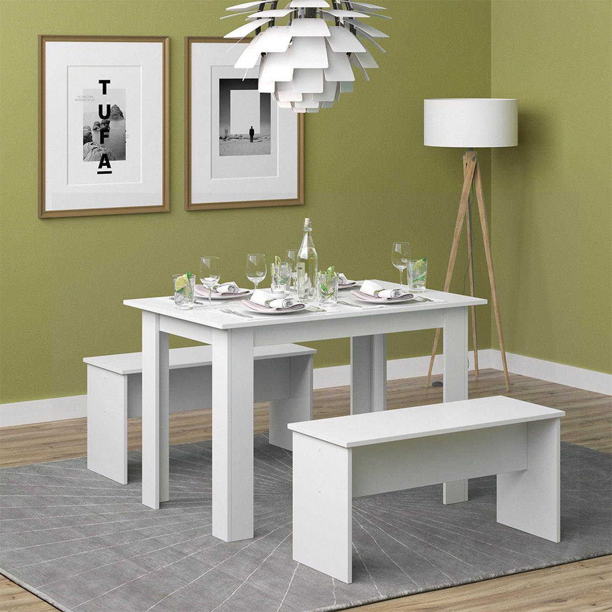ESSTISCH SET Sentio Weiß 110 x 70 cm mit 2 Bänken - Weiß, Holzwerkstoff (110/73/70cm) - Vicco